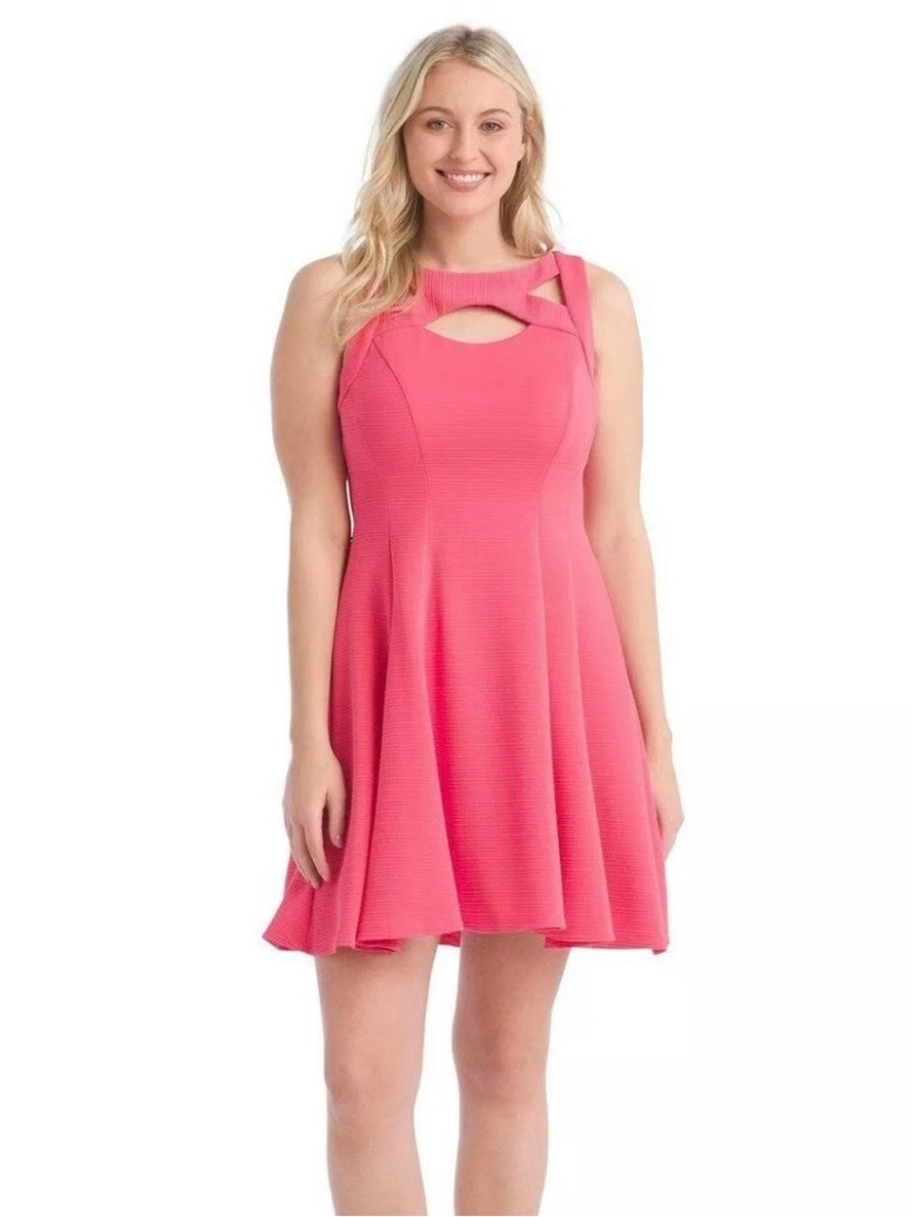 Sleeveless Hot Pink Cutout Fit-and-Flare Dress